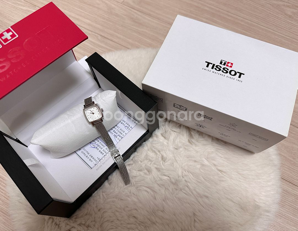 [풀구성]티쏘 러블리 스퀘어 다이아몬드 손목시계 실버--9