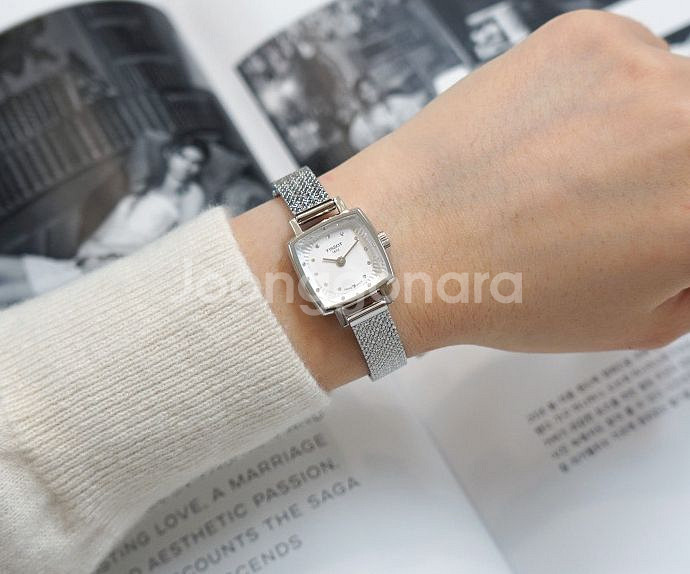 [풀구성]티쏘 러블리 스퀘어 다이아몬드 손목시계 실버--4