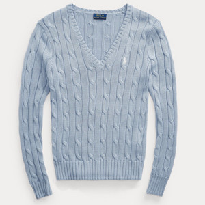 폴로랄프로렌 여성 브이넥 코튼 케이블 니트 M 하늘색