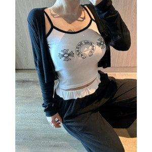 수입의류 3ps 프린팅 나시 가디건 와이드팬츠 쓰리피스