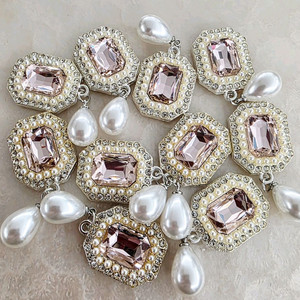 금속 직사각핑크 진주달랑이 10개 일괄