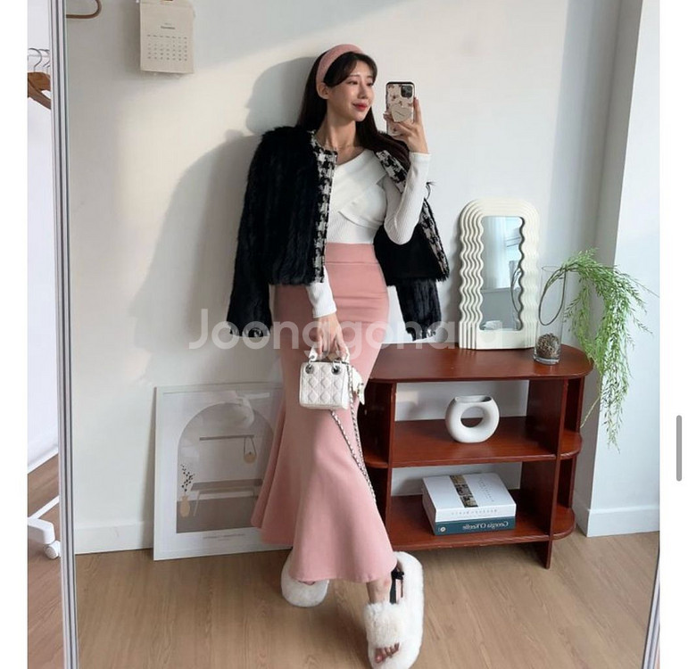 (새상품)밍크퍼자켓 트위드퍼자켓 체크트위드자켓--1