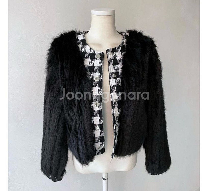 (새상품)밍크퍼자켓 트위드퍼자켓 체크트위드자켓--4