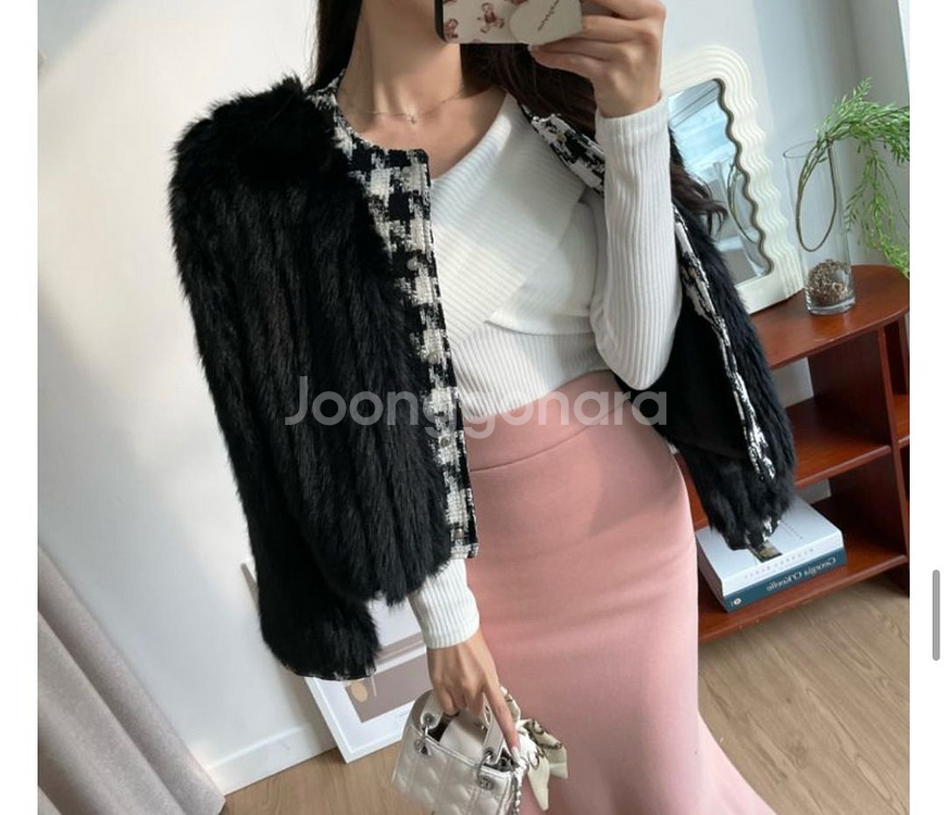 (새상품)밍크퍼자켓 트위드퍼자켓 체크트위드자켓--2