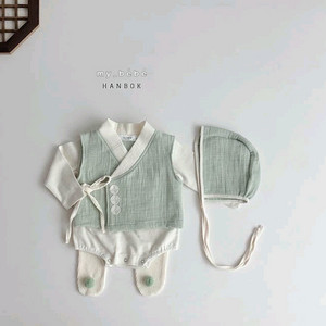 마이베베 남아 한복 세트 민트 m사이즈 (1회 착용)