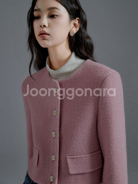 이바나헬싱키 울 부클 크롭 트위드 자켓 핑크--0