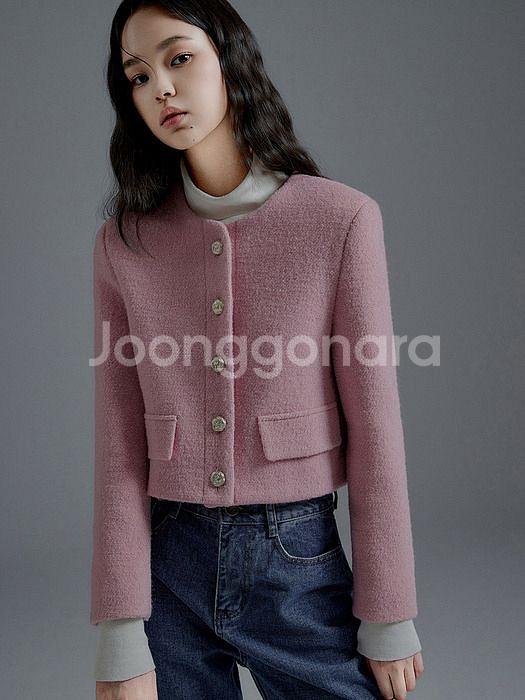 이바나헬싱키 울 부클 크롭 트위드 자켓 핑크--1