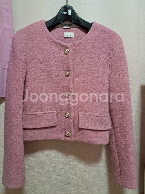 이바나헬싱키 울 부클 크롭 트위드 자켓 핑크--3