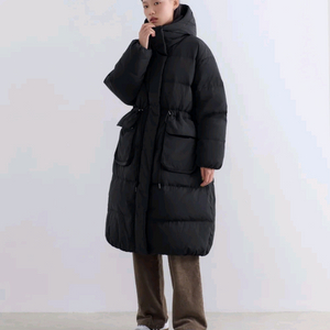 무신사 스탠다드 우먼즈 오버사이즈 후디드 롱 다운 파카 롱패딩 블랙 S 오리털 덕다운 검정 스몰