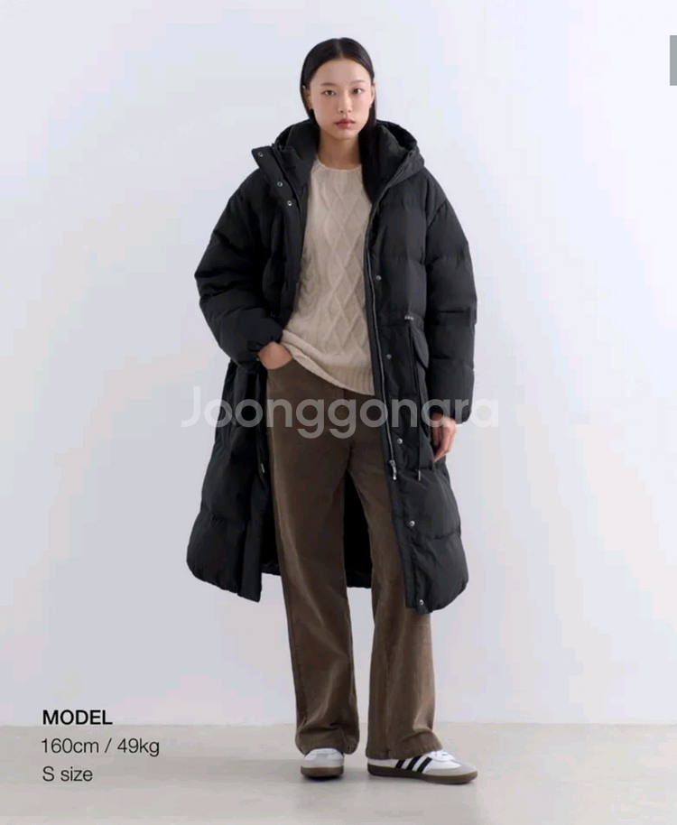 무신사 스탠다드 우먼즈 오버사이즈 후디드 롱 다운 파카 롱패딩 블랙 S 오리털 덕다운 검정 스몰--2