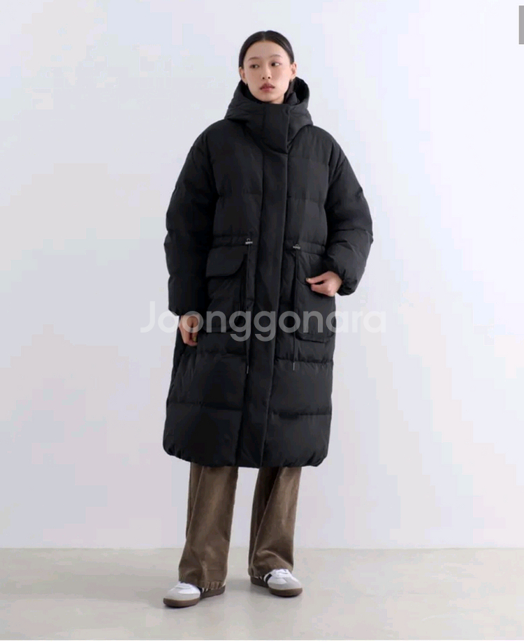 무신사 스탠다드 우먼즈 오버사이즈 후디드 롱 다운 파카 롱패딩 블랙 S 오리털 덕다운 검정 스몰--1