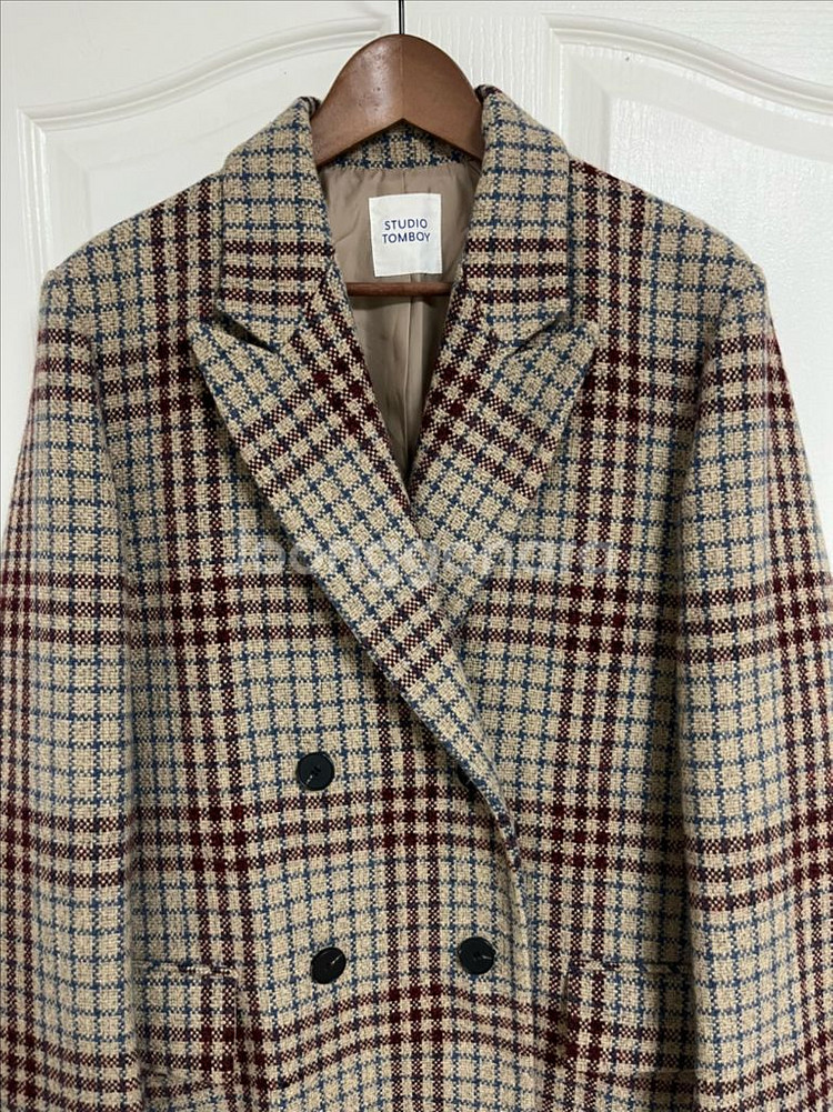 톰보이 테일러드 롱 체크 코트 (오버핏)--2