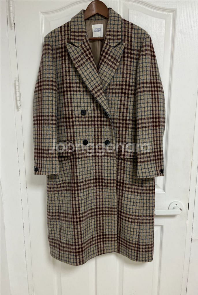 톰보이 테일러드 롱 체크 코트 (오버핏)--0