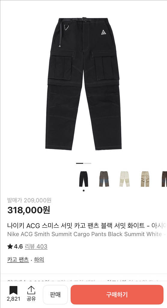 [M]구형 새상품 나이키 ACG 스미스서밋 카고팬츠 검--0