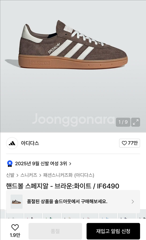 아디다스 핸드볼 스페지알 우먼스 브라운 225 새상품--2