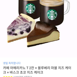 스타벅스 아메리카노 T2잔 + 블루베리 마블 치즈케이크 세트