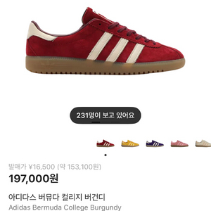 아디다스 버뮤다 컬리지 버건디 285