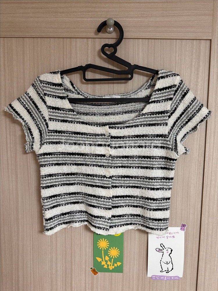 크롭 아크릴 반팔 니트--0