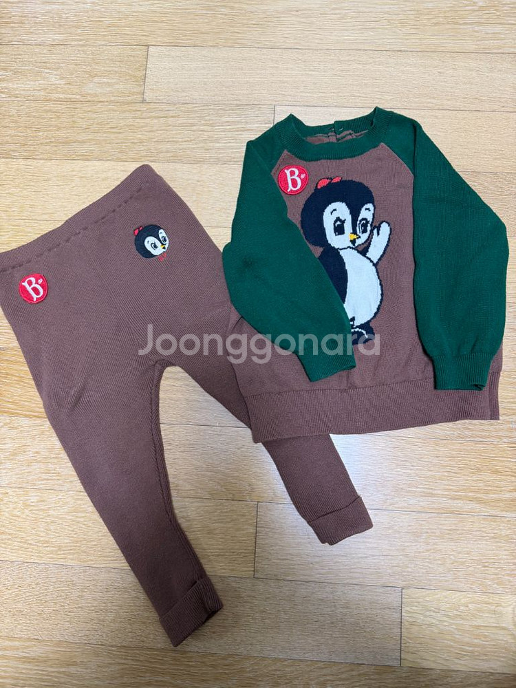 베베드피노 펭귄니트 상하복 90--0