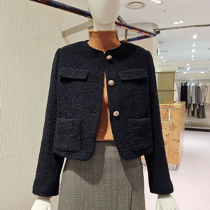 씨씨콜렉트 크롭 부클 트위드 자켓 블랙(55, 새상품)