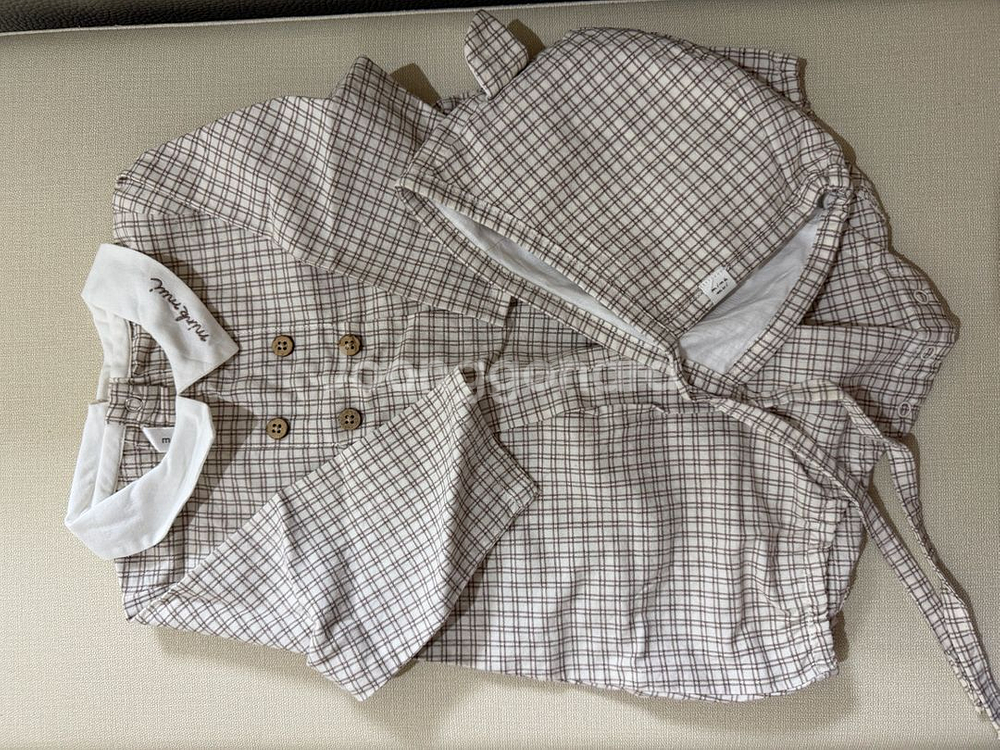 거의새것 밍크뮤 체크바디슈트 모자 세트 6개월사이즈--0