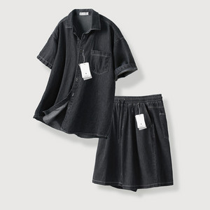 흑청 데님셔츠 반바지 세트 L 사이즈