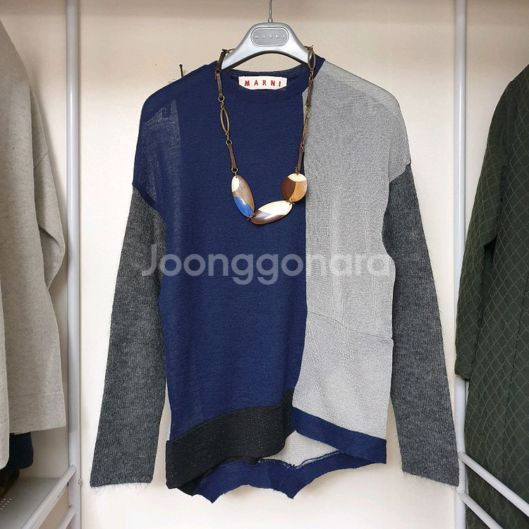 MARNI 마르니 모헤어혼방 컬러블록 언발헴 스웨터 풀오버--0