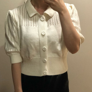 얼그레이피플 니트 스웨터 가디건 자켓 펀칭 벌룬 퍼프