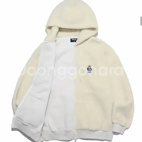 M) YALE 예일 아이보리 뽀글이 후드집업 보아 웜업 플리스 파카--3