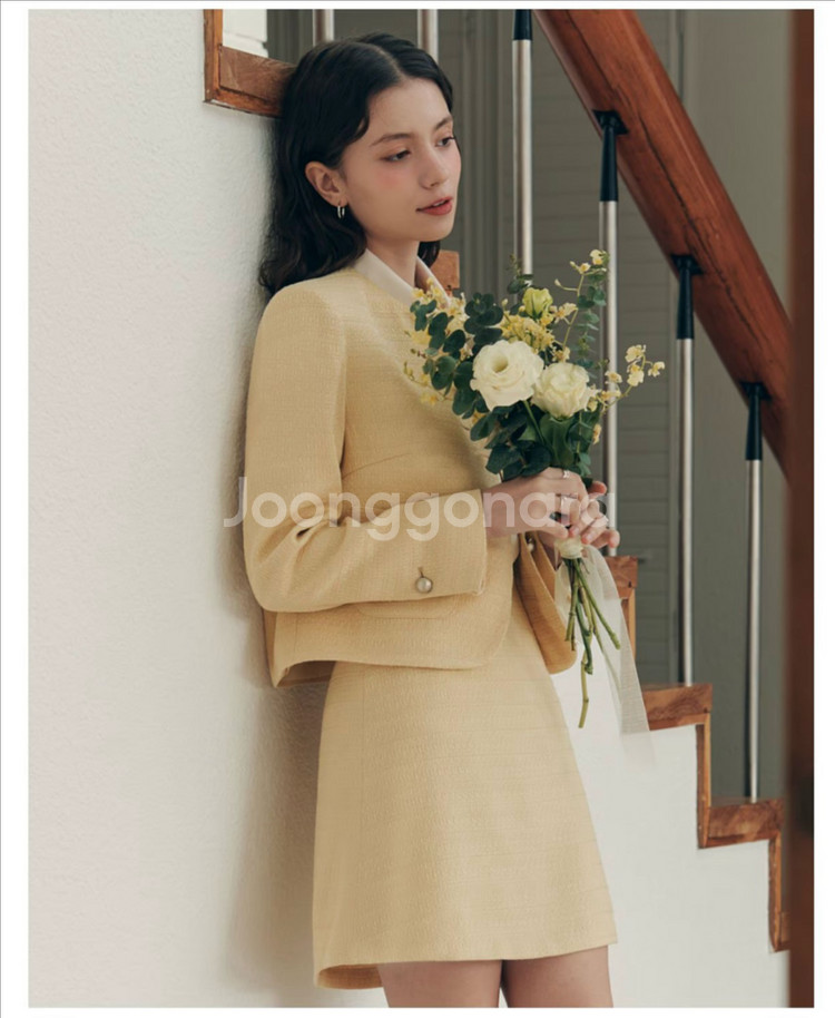 제로스트릿 크리미 트위드 자켓 스커트 mm--0