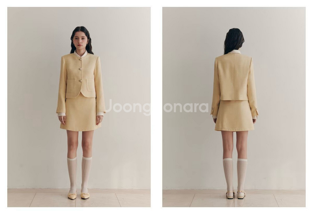 제로스트릿 크리미 트위드 자켓 스커트 mm--1