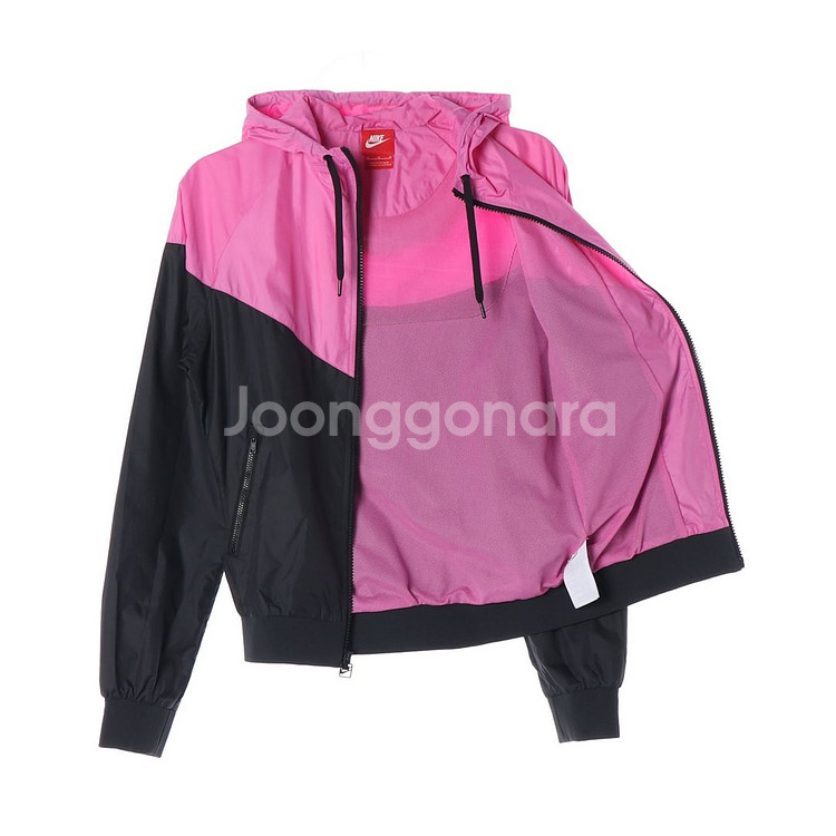 [M]나이키 핑크 블랙 배색 바람막이 후드 집업 점퍼--3