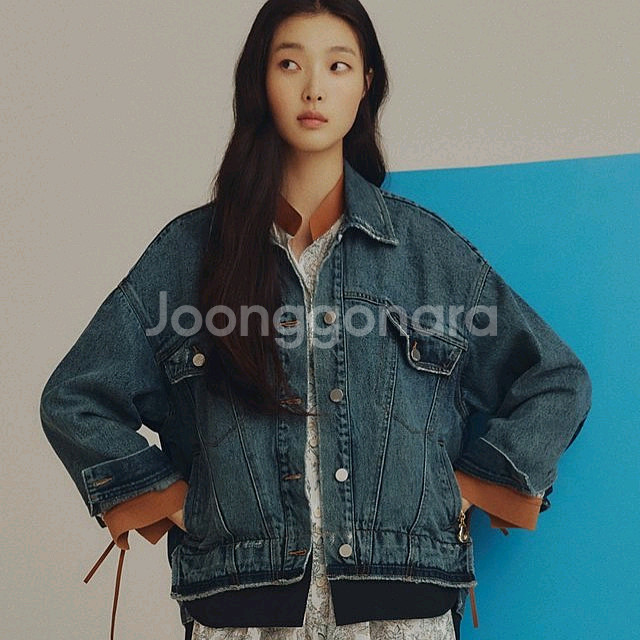 구호(KUHO) 여성 오버사이즈 데님 트러커 자켓 블루--0