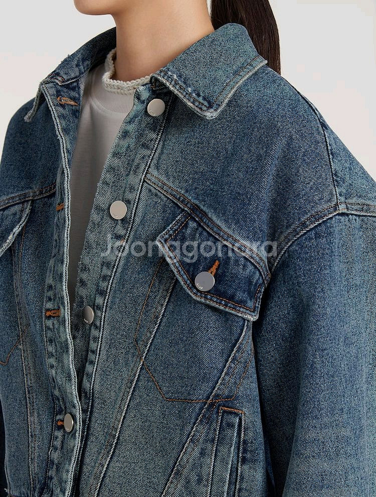 구호(KUHO) 여성 오버사이즈 데님 트러커 자켓 블루--2