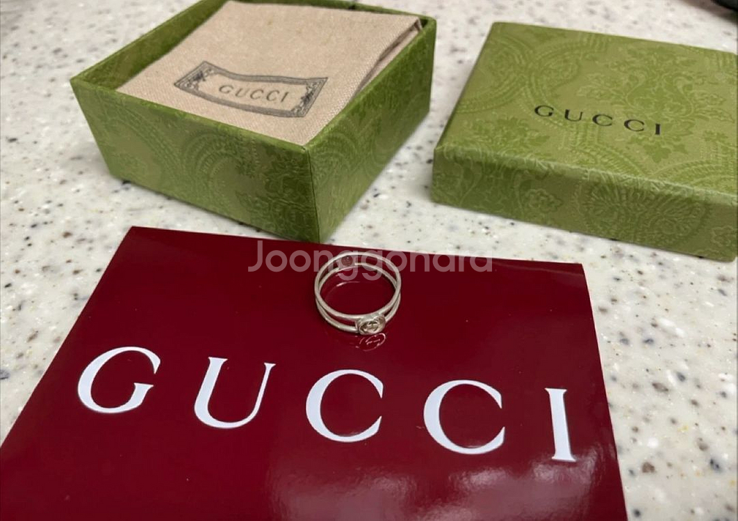 구찌 인터로킹 G씬 오픈밴드 반지 21호--4