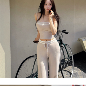 배색 니트 스웻팬츠 연베이지 Free 새상품