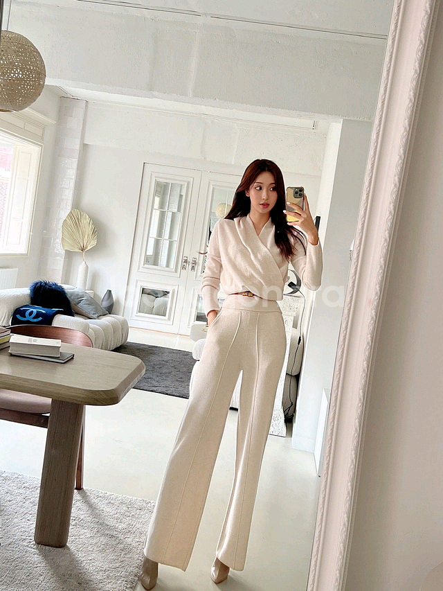 제이지쇼룸 캐시미어100 니트셋업(크림)새상품--4