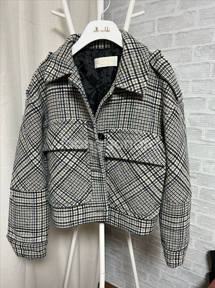 숏자켓 모직코트 숏코트 컨디션굿 체크점퍼--0