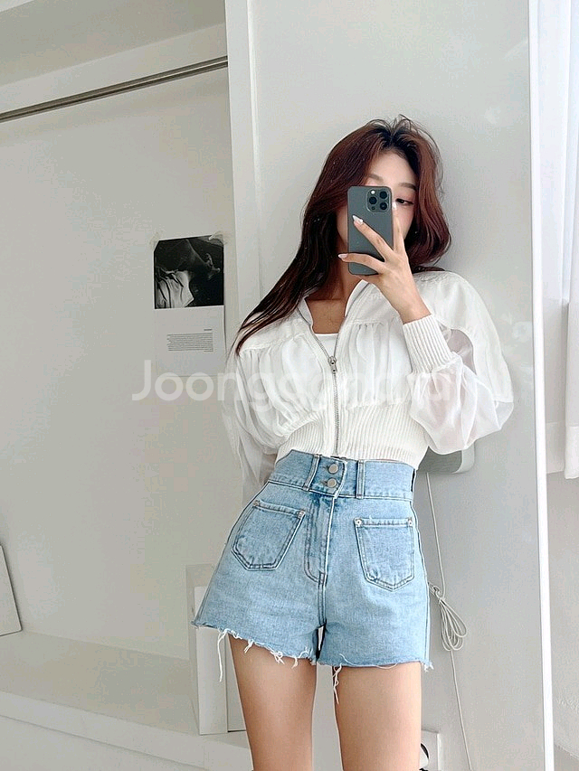 제이지쇼룸 엉넬 시스루 크롭 블루종(아이)--2