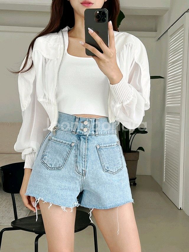 제이지쇼룸 엉넬 시스루 크롭 블루종(아이)--1