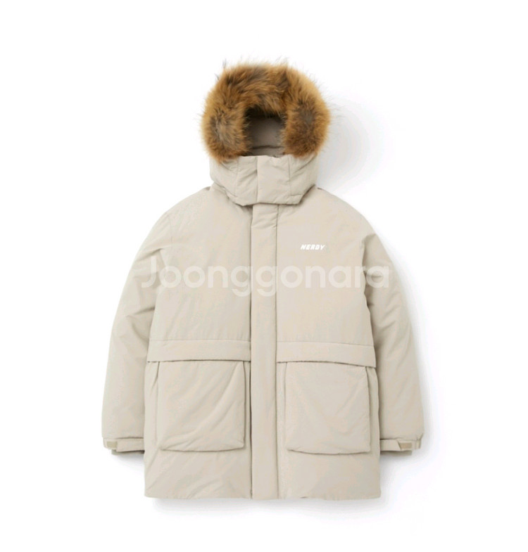 새상품) 공용 널디 리얼퍼 미드 다운자켓 베이지--0