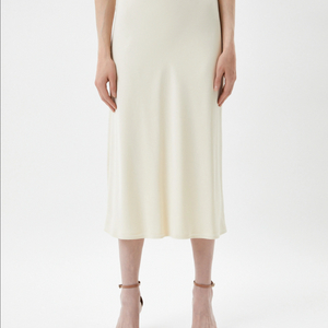 새상품) 24년 캘빈클라인 CK 로고 웨이스트 밴드 실키 스커트 롱치마 아이보리 플레어