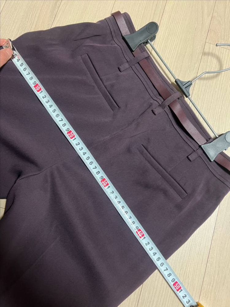 더아이잗컬렉션 스트레이트 벨트 정장 팬츠 트임 슬랙스 바지 퍼플보라와인 이미지
