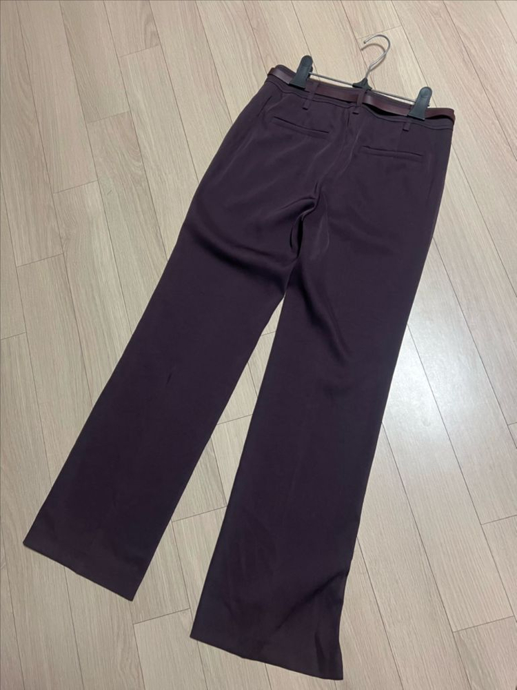 더아이잗컬렉션 스트레이트 벨트 정장 팬츠 트임 슬랙스 바지 퍼플보라와인 이미지