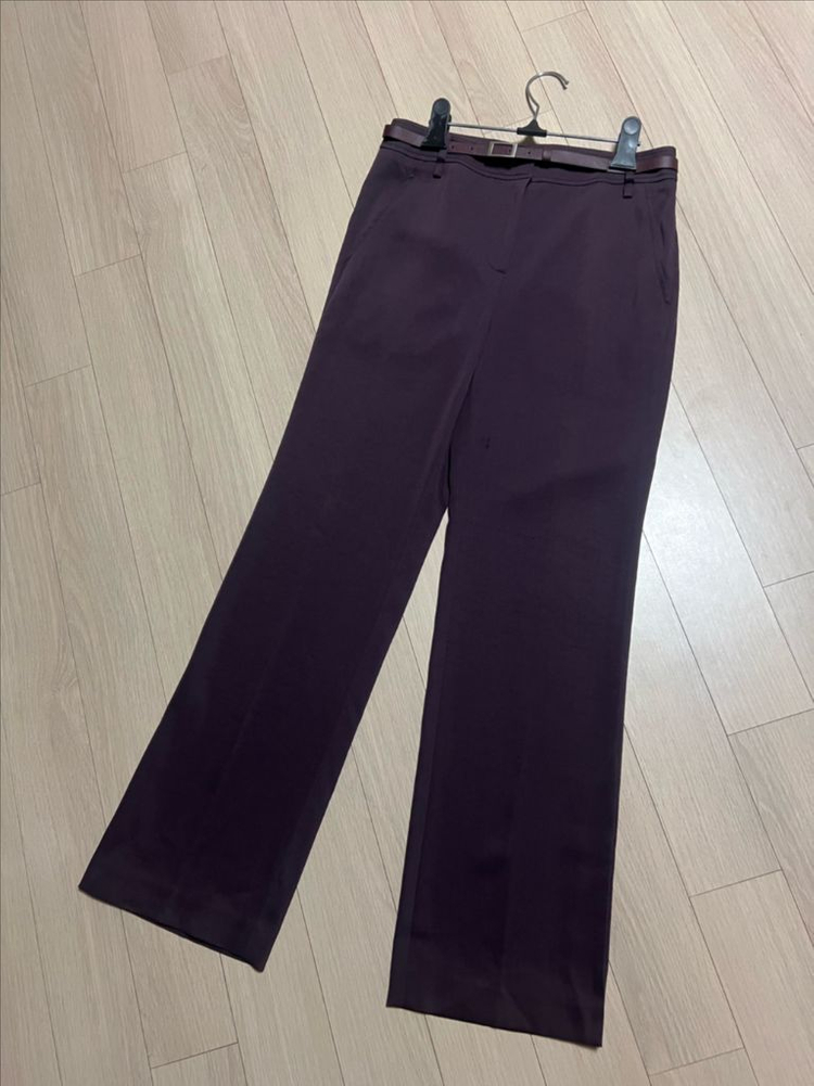 더아이잗컬렉션 스트레이트 벨트 정장 팬츠 트임 슬랙스 바지 퍼플보라와인 이미지