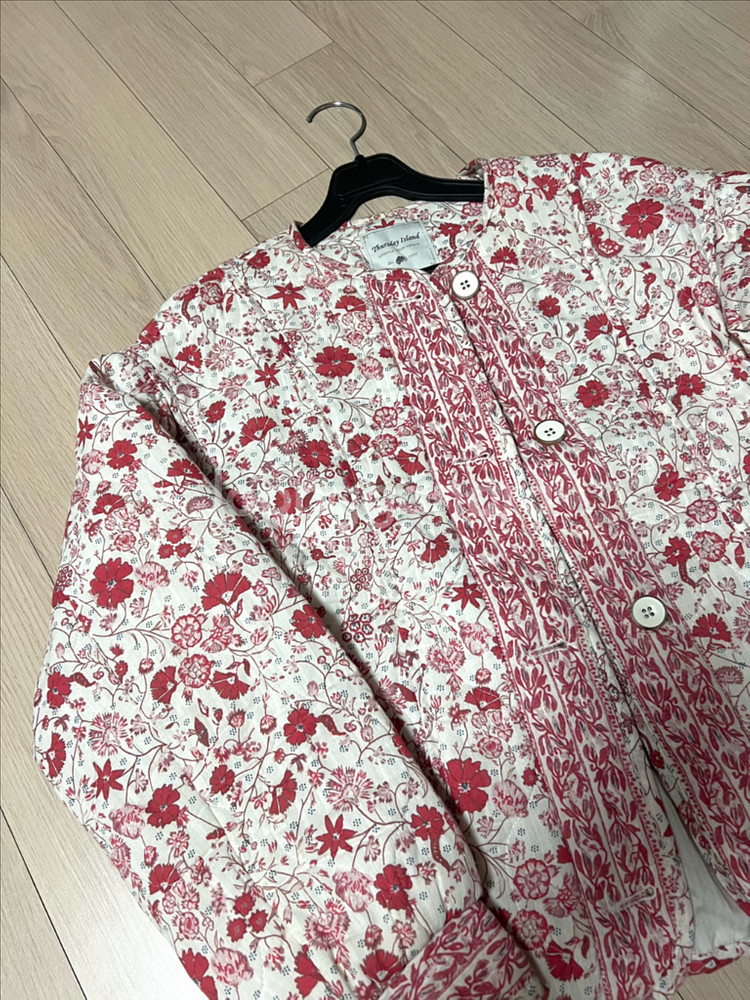 써스데이아일랜드 플라워 누빔 퀼팅 자켓 순면 코튼 점퍼 가디건 꽃무늬--4