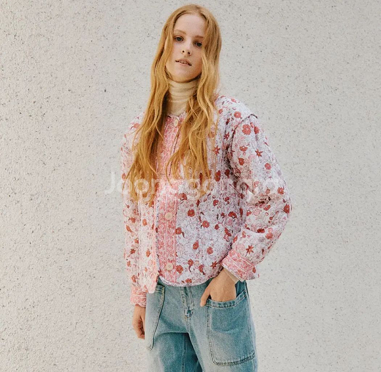 써스데이아일랜드 플라워 누빔 퀼팅 자켓 순면 코튼 점퍼 가디건 꽃무늬--1