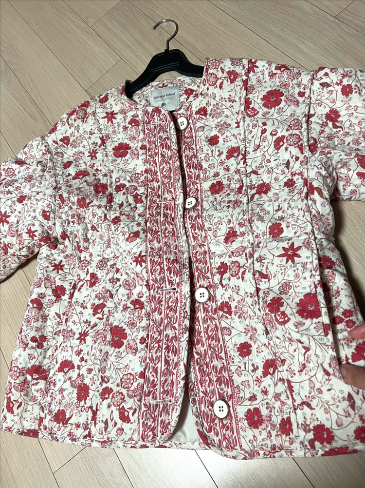 써스데이아일랜드 플라워 누빔 퀼팅 자켓 순면 코튼 점퍼 가디건 꽃무늬--6