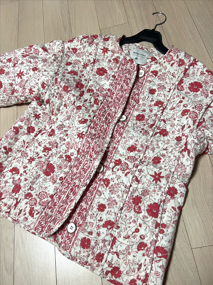 써스데이아일랜드 플라워 누빔 퀼팅 자켓 순면 코튼 점퍼 가디건 꽃무늬--12