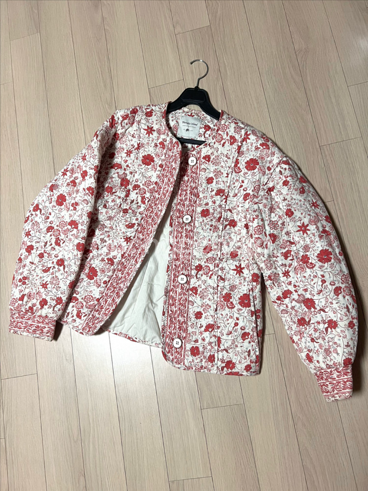 써스데이아일랜드 플라워 누빔 퀼팅 자켓 순면 코튼 점퍼 가디건 꽃무늬--10